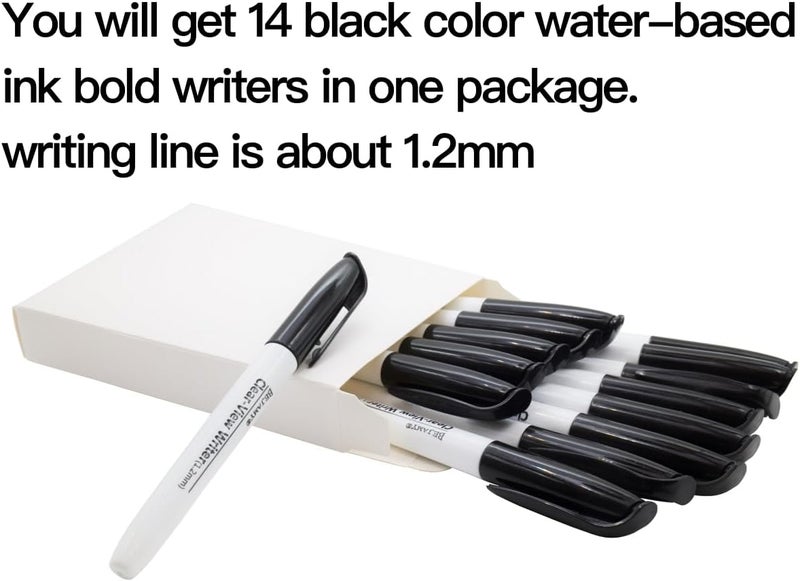 Bejamy (PACK of 14, Bullet Tip-1.2mm, BLACK ink) Clear-View Writer Bold Writing Pen,Water-Based Pigment Low Vision Marker,Assistive Writing Tool for Visual Impairment,Odorless,Non-Toxic,No Oil,Alcohol Free - Image 2